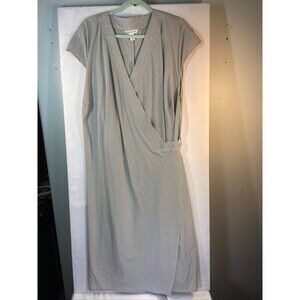 ATHLETA WOMENS  3X GRAY STRIPPED NEWPORT WRAP DRESS KNEE LENGTH LIGHTWEIGHT NWT